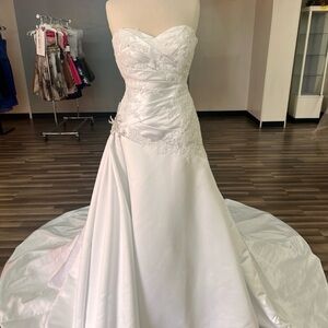 Jasmine White Strapless Satin A-Line Wedding Dress with Lace Appliqué